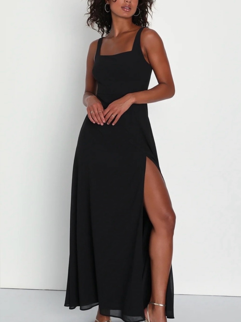 Lulus Remarkable Arrival Black Sleeveless Chiffon Lightweight Maxi Dress Medium